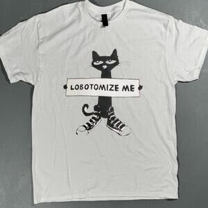 White And Black Graphic T Shirt With Lobotomize Me Design